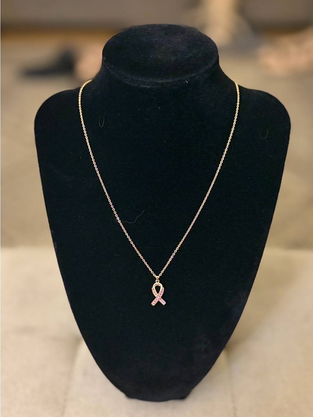 Park Lane Gold Tone Necklace with Pink Ribbon Charm